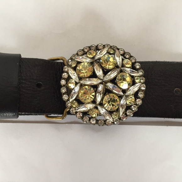 Sequin Black Leather Belt